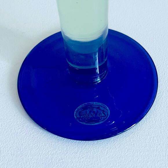 Vintage 2 Hand Blown Clear Cobalt Blue Margarita Glasses Bar Accessories - Picture 6 of 6